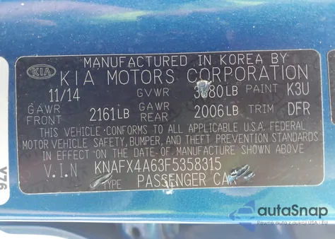2015 Kia Forte Lx from USA, damaged, VIN KNAFX4A63F5358315